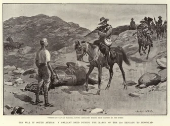 Der Krieg in Südafrika, eine tapfere Tat während des Marsches der 21. Brigade nach Hoopstad